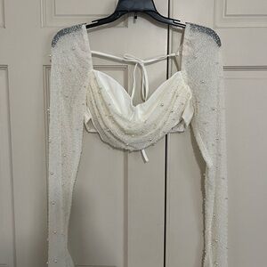 Oh Polly Cream Beaded Mini Skirt